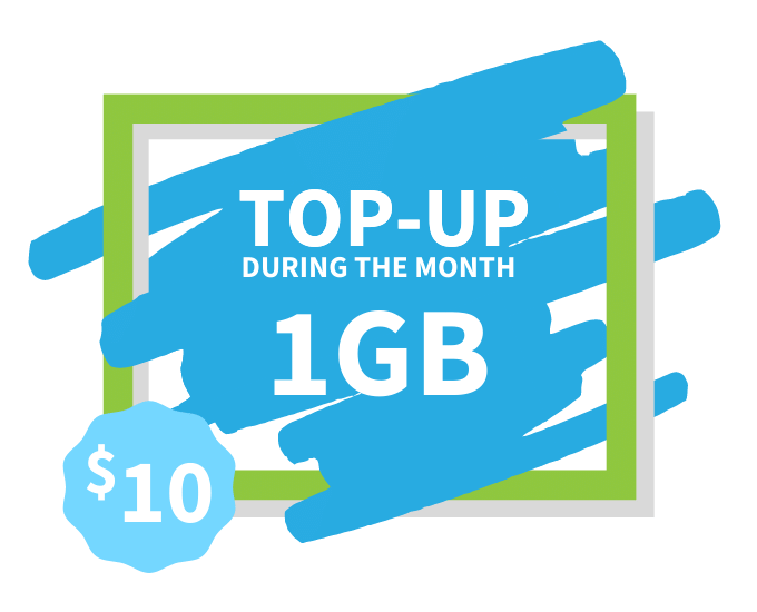 Top Up during the month with 1GB for $10