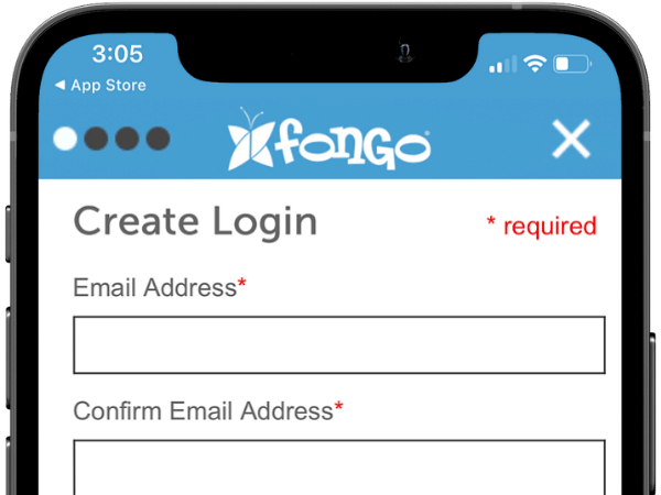 Signing up in the Fongo Mobile app