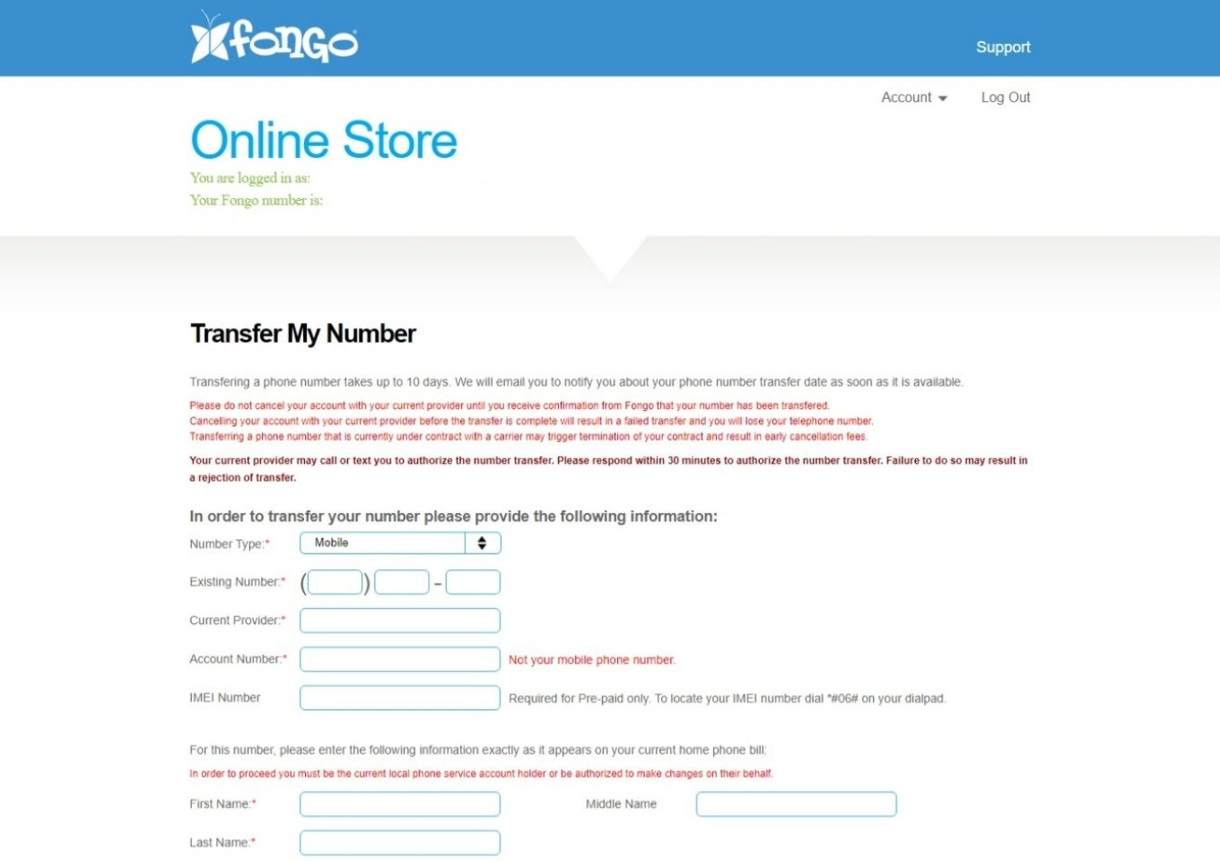 fongo mobile number transfer process