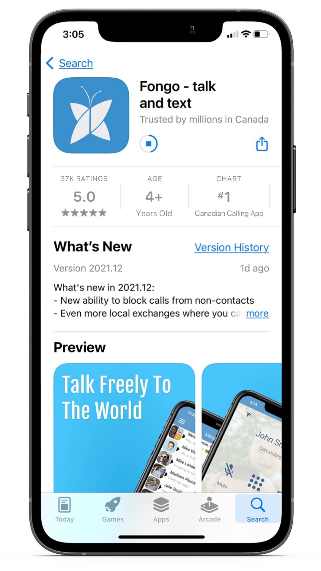 Downloading the Fongo Mobile app on the app store