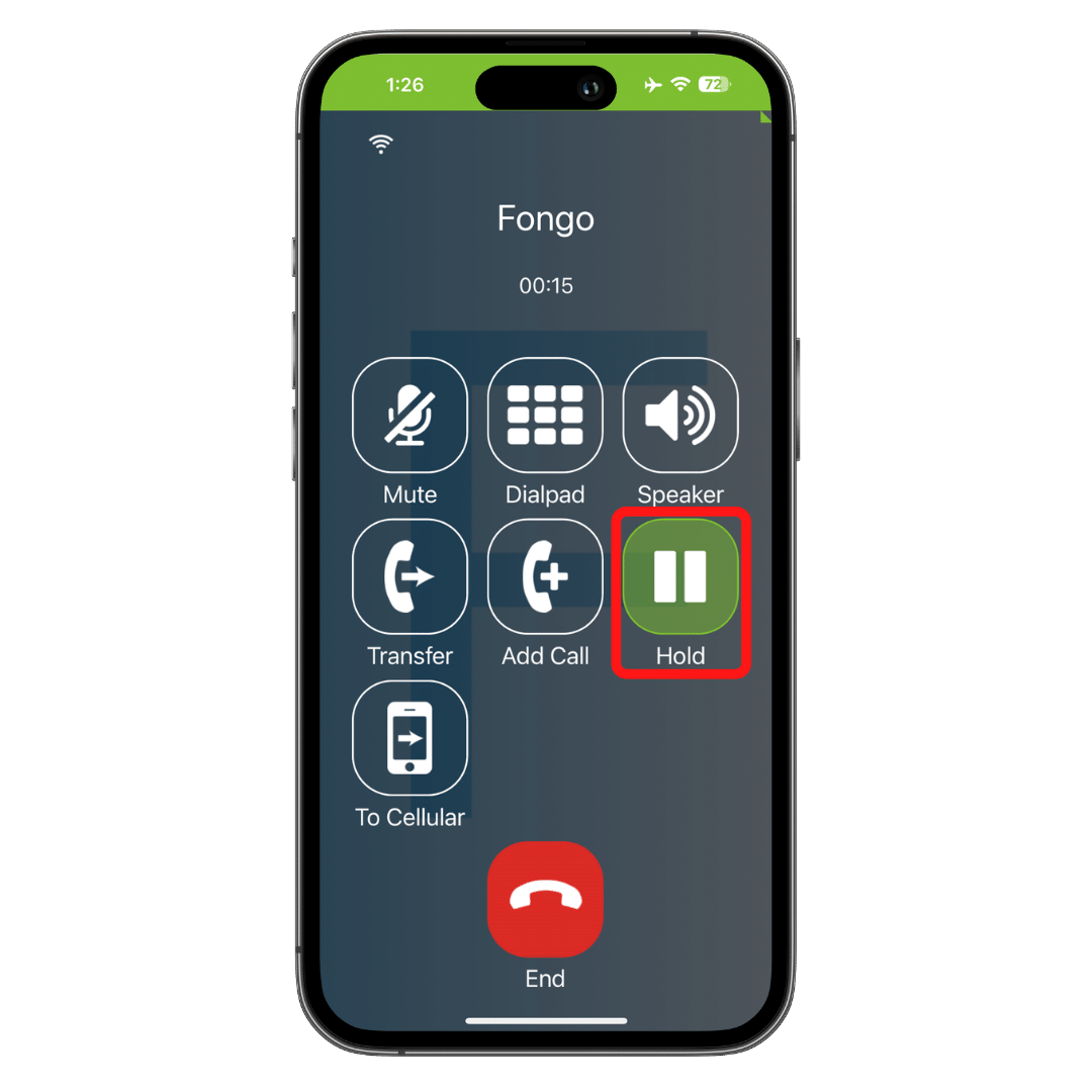 Placing calls on hold with the Fongo Works mobile app