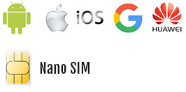 operating systems such as iOS, Android, and Huawei's Harmony OS. The SIM card is a Nano-SIM.