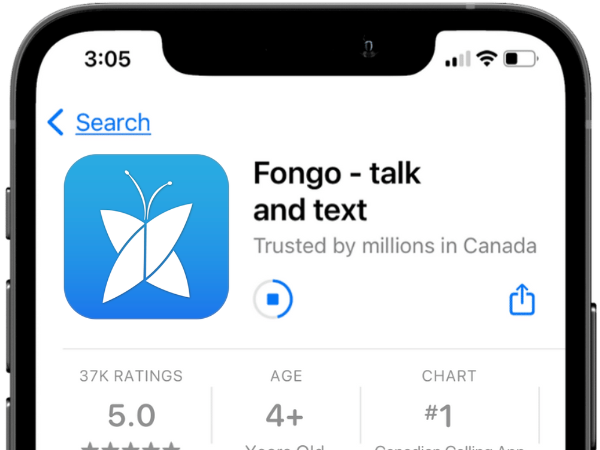Downloading the Fongo Mobile app on the app store