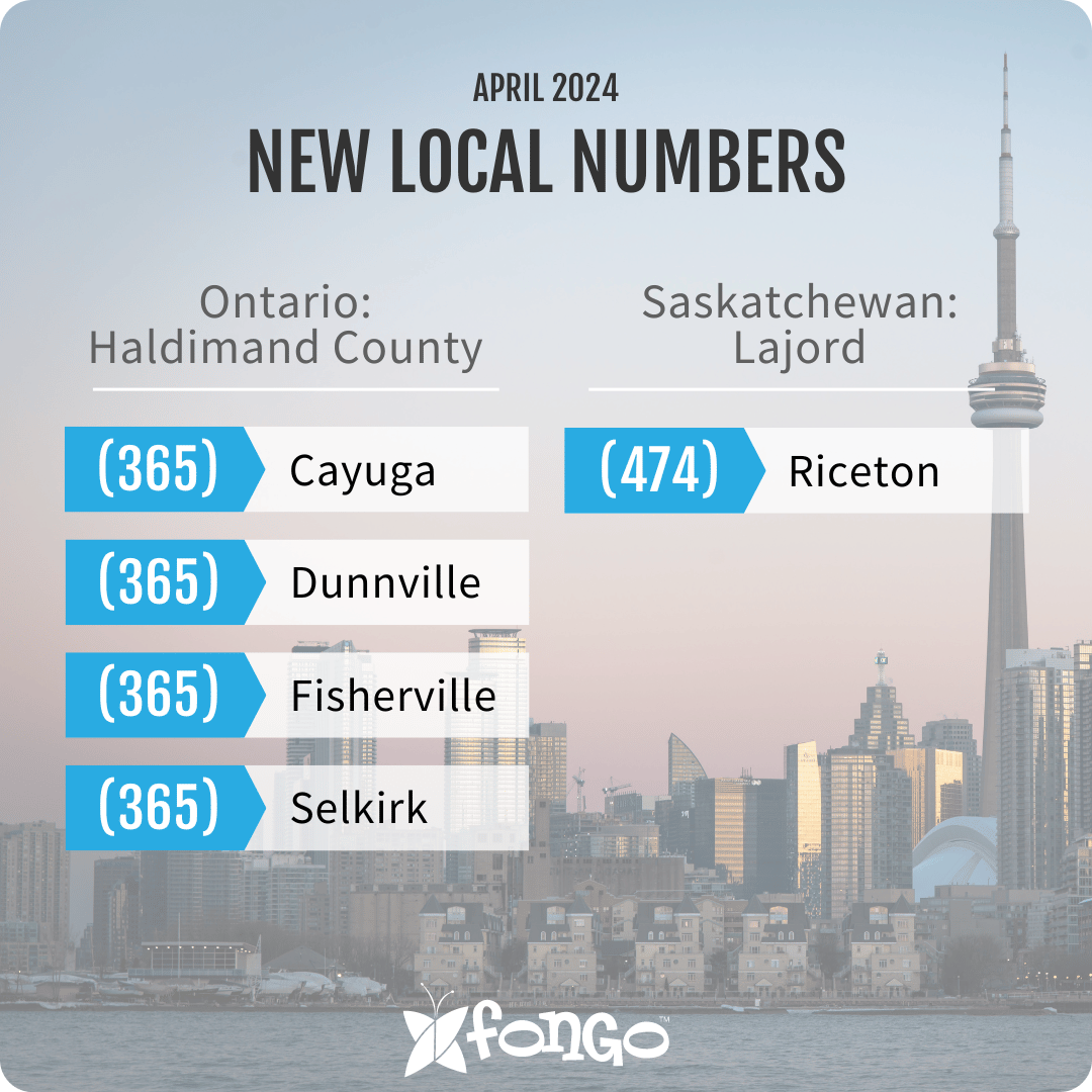 New locals numbers available in Ontario and Saskatchewan for April 9th, 2024.