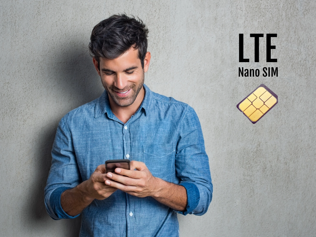 person holding a phone with a Fongo LTE SIM Card