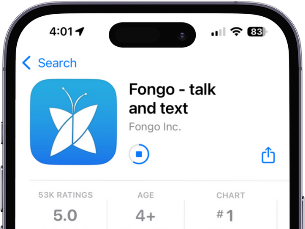 Downloading the Fongo Mobile app on the app store