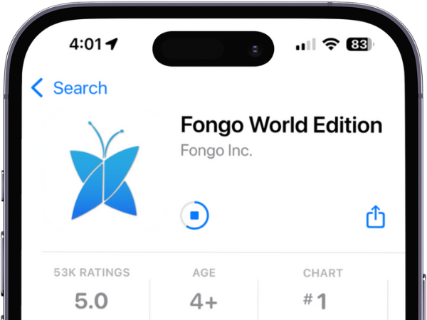 Downloading the Fongo World Edition app on the app store