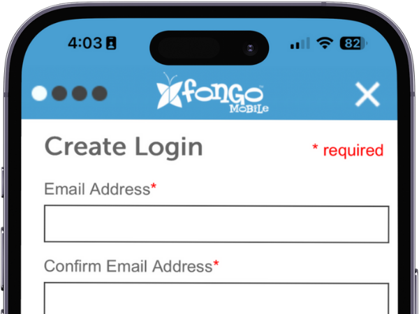 Signing up in the Fongo Mobile app