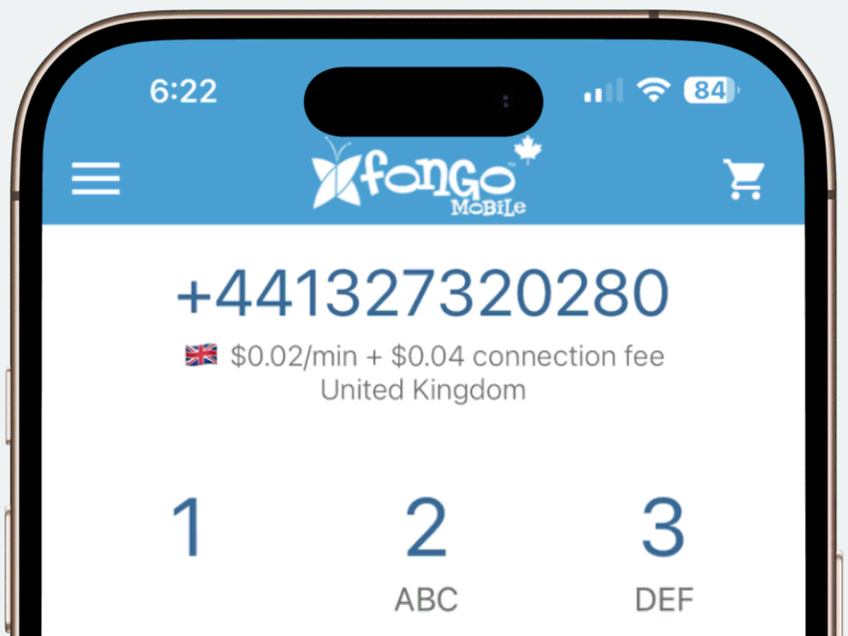 fongo mobile with an international phone number, ready to dial